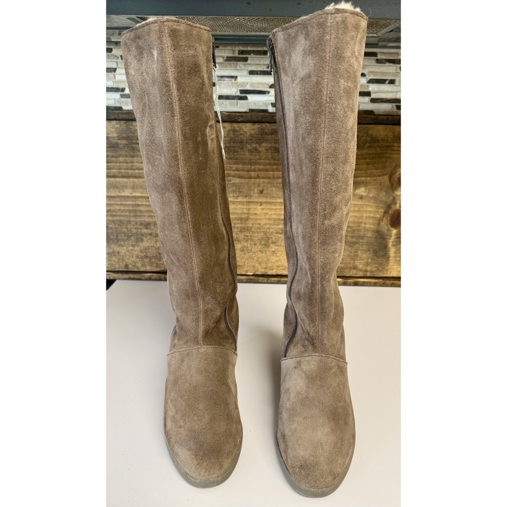 Drapers Women's US 7 Vintage Real Sheepskin Shearling Brown Suede Heeled Boots